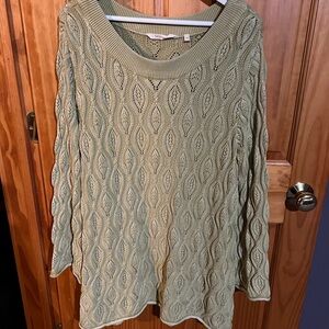 Soft Surroundings 1X Green Cable Knit Sweater
